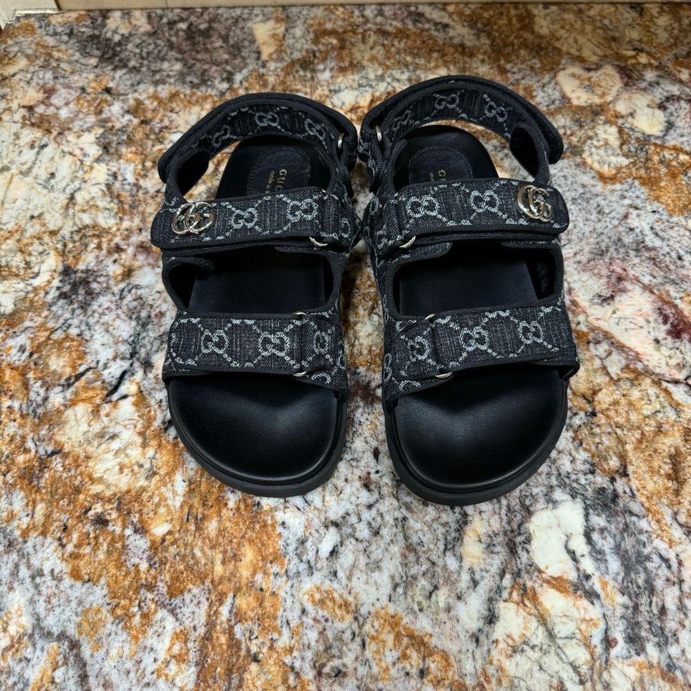 Gucci Black Sandals with Silver Accents